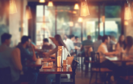 Generative AI : Abstract Blur counter bar in restaurant interior background vintage filterの素材