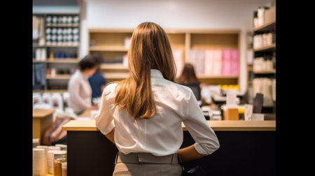 Generative AI : Blurred background Customer at restaurant in department storeの素材