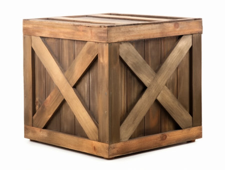 Generative AI : Empty Wooden box isolated on white backgroundの素材