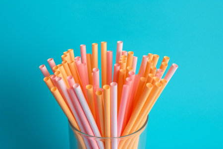 Generative AI : Colorful plastic straws used for drinkの素材