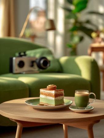 Generative AI : Green tea cake with iced coffeeの素材