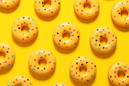 Generative AI : Colorful donuts on yellow backgroundの素材