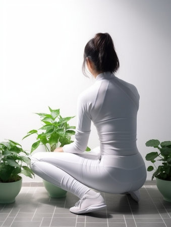 Generative AI : Young pant in white potの素材