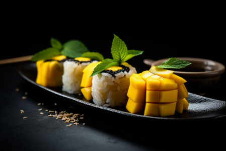 Generative AI : asian desert mango with sticky riceの素材