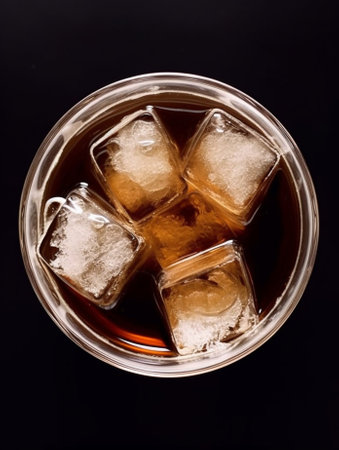 Generative AI : Ice cubes in glass with bottle of cold brew coffeeの素材