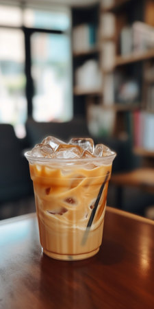 Generative AI : a glass of iced latte coffeeの素材