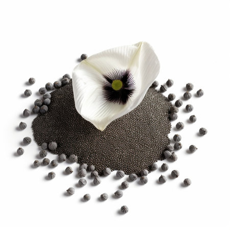 Generative AI : black sesame seeds on wooden backgroundの素材