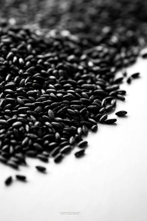 Generative AI : black sesame seeds on wooden backgroundの素材