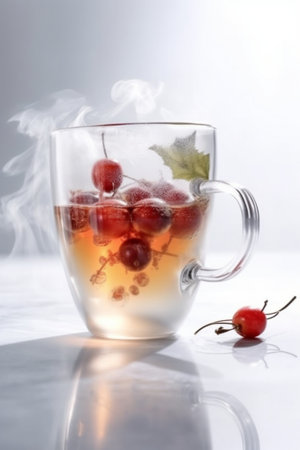 Generative AI : cascara coffee cherry tea in glass on white table background ecofriendly unique drinkの素材
