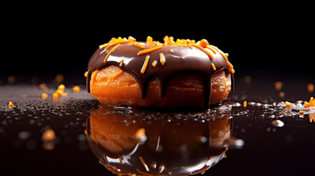 Generative AI : donut chocolate on orange and black background halloween themeの素材