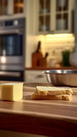 Generative AI : cubes cold butter with a bowl of allpurpose flour in preparation to make puff pastry basic puff pastry ingredientsの素材