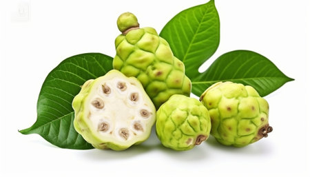 Generative AI : exotic fruit great morinda Indian mulberry beach mulberry Tahitian noni noni nono meng kudu nonu achの素材