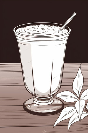 Generative AI : glass of iced chocolate drink on wooden tableの素材