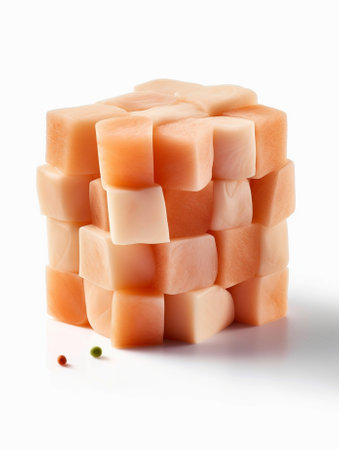 Generative AI : cubes cold butter on white table backgroundの素材