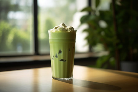 Generative AI : glass of iced matcha green tea latteの素材