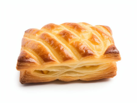 Generative AI : homemade puff pastry dough on white parchment paper backgroundの素材