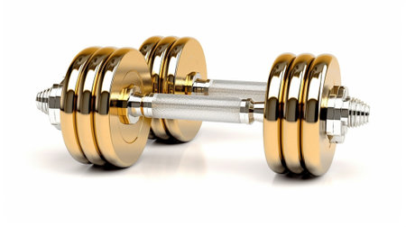 Generative AI : pair of yellow dumbbells Isolated on white backgroundの素材