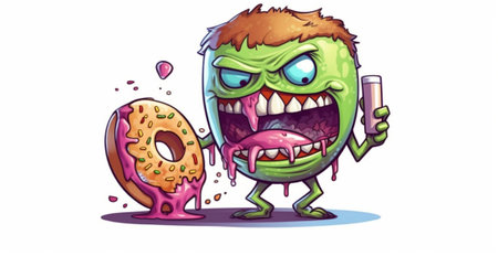 Generative AI : zombie donuts with a glass of milk halloween dessert party conceptの素材