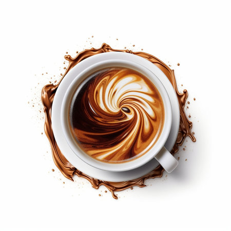 Generative AI : stained coffee cup rings isolated on white backgroundの素材