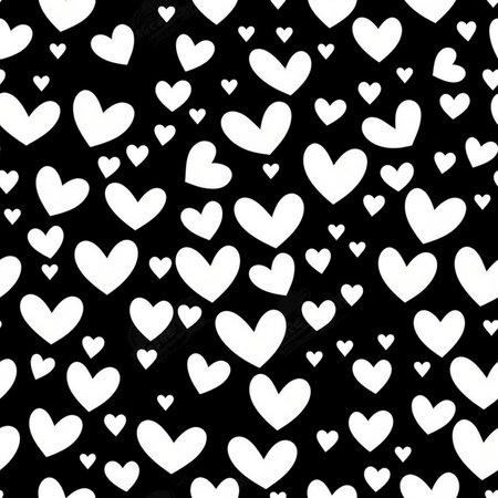 Generative AI : Valentines Day polkadot hearts on black and white checkered backgroundの素材