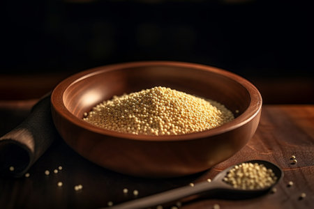 Generative AI : white quinoa grain in wooden bowlの素材