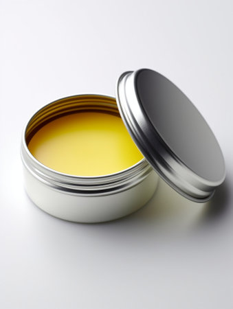 Generative AI : homemade natural lip balm on wooden table backgroundの素材