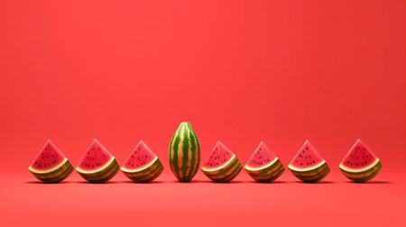 Generative AI : sliced watermelon on pink backgroundの素材