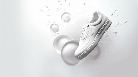 Generative AI : white sport shoes isolated on grey gradient background white sneaker isolated on grey gradient backgroundの素材
