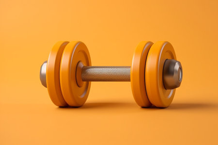 Generative AI : pair of yellow dumbbells Isolated on white backgroundの素材