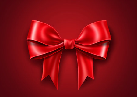 Generative AI : red polkadot ribbon with bow on red backgroundの素材