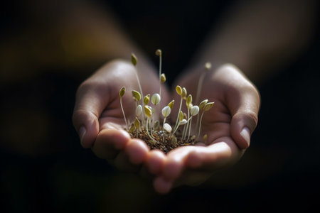 Generative AI : seeds in handの素材