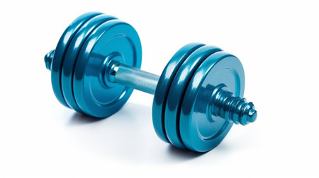 Generative AI : pair of blue dumbbells Isolated on white backgroundの素材