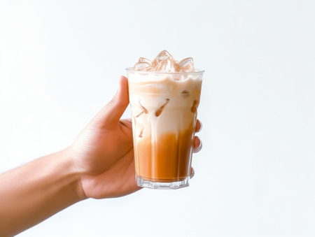 Generative AI : hand holding coffee frappeの素材
