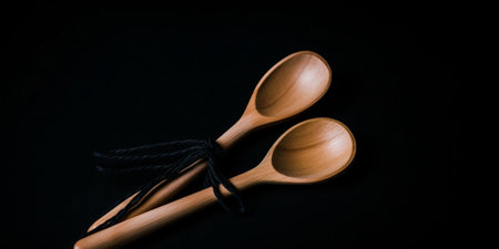 Generative AI : soy bean in wooden spoon on dark cement table background top view imageの素材