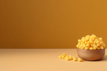 Generative AI : raw macaroni on wooden backgroundの素材