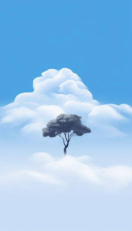 Generative AI : Blue sky and white clouds with tree summer landscapeの素材