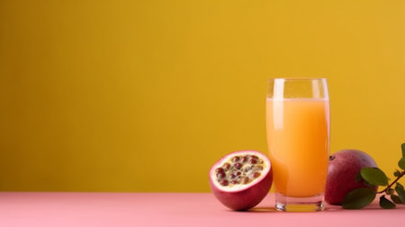 Generative AI : glass of passion fruit juice on marble tableの素材