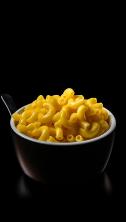 Generative AI : raw elbow macaroni in wooden bowl on dark cement table backgroundの素材
