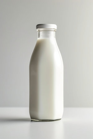 Generative AI : bottle of milk on white wooden tableの素材