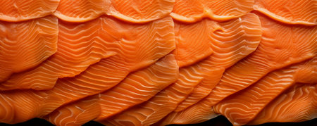 Generative AI : Salmon fish fillet texture Dark marble background Close up Top viewの素材