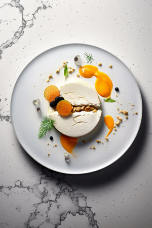 Generative AI : Oat coconut apricot bars with white chocolate on a plate Grey background Top viewの素材