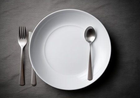 Generative AI : Asian table place setting with white plate sauce bowl and chopsticks Top view Copy spaceの素材