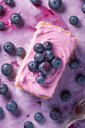 Generative AI : Blueberry tart with vanilla custard on a marble boardの素材