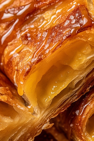 Generative AI : Apple tart puff pastry strips with vanilla custard on a stone backgroundの素材