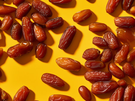 Generative AI : Fresh Medjool Dates background Healthy organic product Top viewの素材