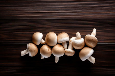 Generative AI : Oyster mushroom or Pleurotus ostreatus on wooden background Close upの素材