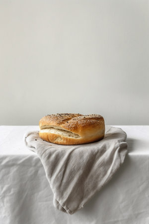 Generative AI : Bread with seeds on stone background Copy spaceの素材