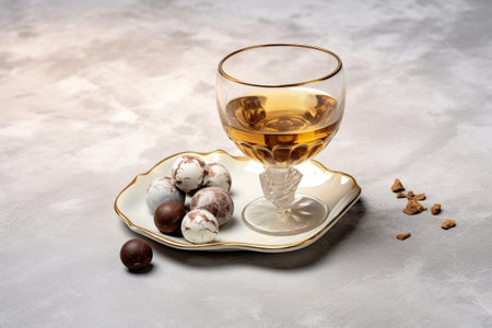 Generative AI : Cup of tea with calissons Traditional French Provence dessert Marble backgroundの素材