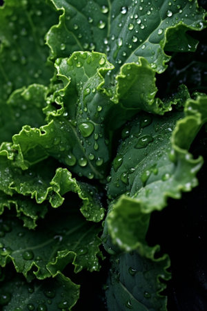 Generative AI : Fresh kale leaves salad Super food Close upの素材