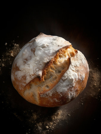 Generative AI : Rustic sourdough bread Grey background Close upの素材